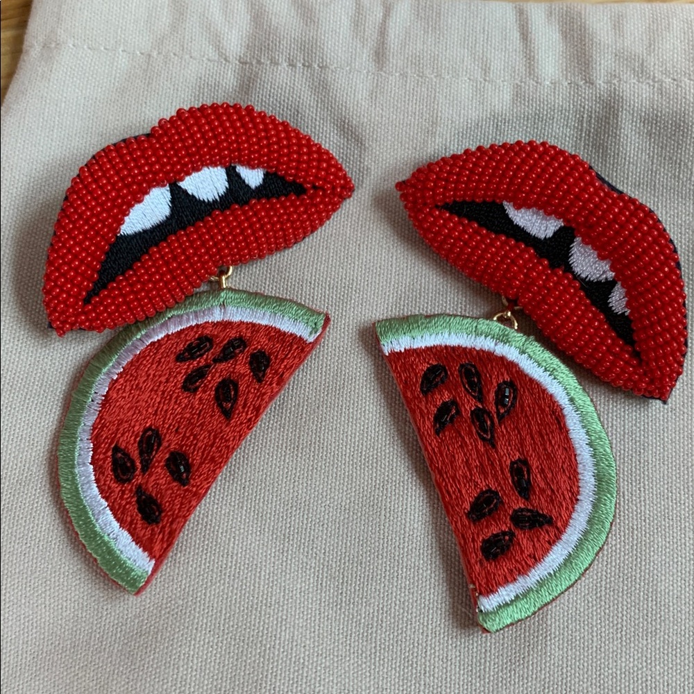 Mignonne Gavigan Red and Green Watermelon Earrings - Picture 3 of 9
